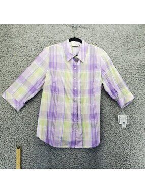 Kim Rogers Shirt Womens 18W Multicolor Plaid Button-Up 3/4 Sleeve *NWT*
